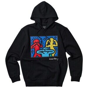 Keith Haring Hoodie Men’s Black Medium Graphic Print See No Evil Hear No Evil